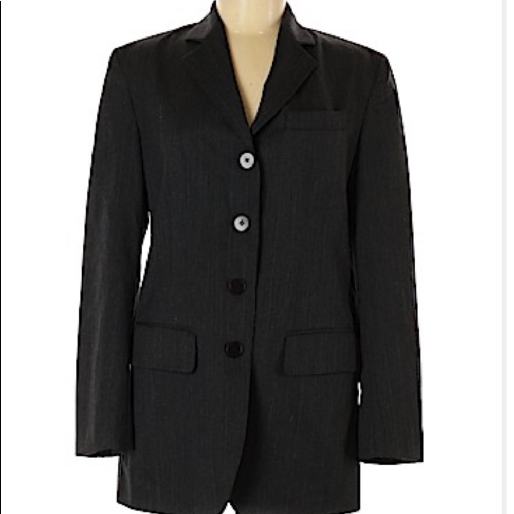 DKNY Black Pinstripe Four Button Blazer